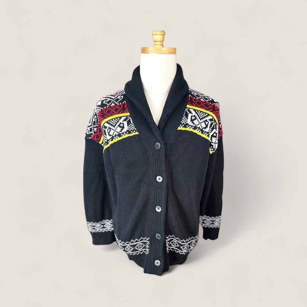 The Kooples Men's Fair Isle Shawl Collar Cardigan Black Patterned Knit - Picture 2 of 13